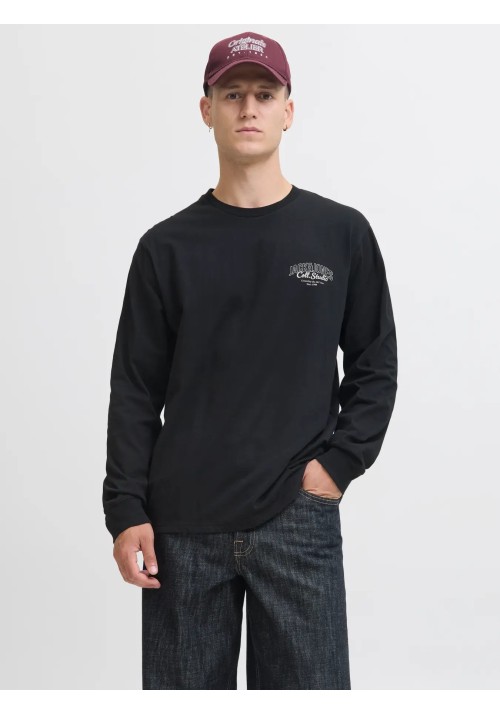 Ανδρική Μπλούζα Βαμβακερή  Jack & Jones JJMakoto Tee LS Neck  12278510 Black