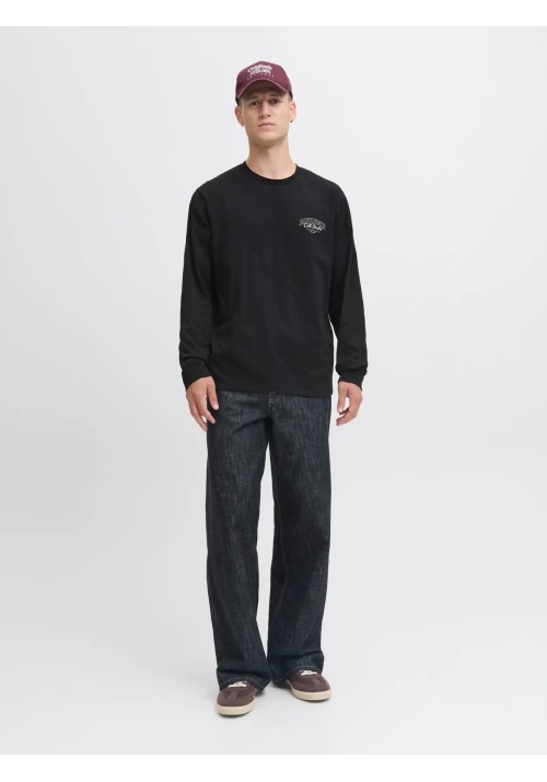 Ανδρική Μπλούζα Βαμβακερή  Jack & Jones JJMakoto Tee LS Neck  12278510 Black