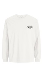 Ανδρική Μπλούζα Βαμβακερή  Jack & Jones JJMakoto Tee LS Neck  12278510 White