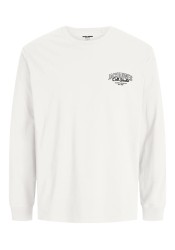 Ανδρική Μπλούζα Βαμβακερή  Jack & Jones JJMakoto Tee LS Neck  12278510 White