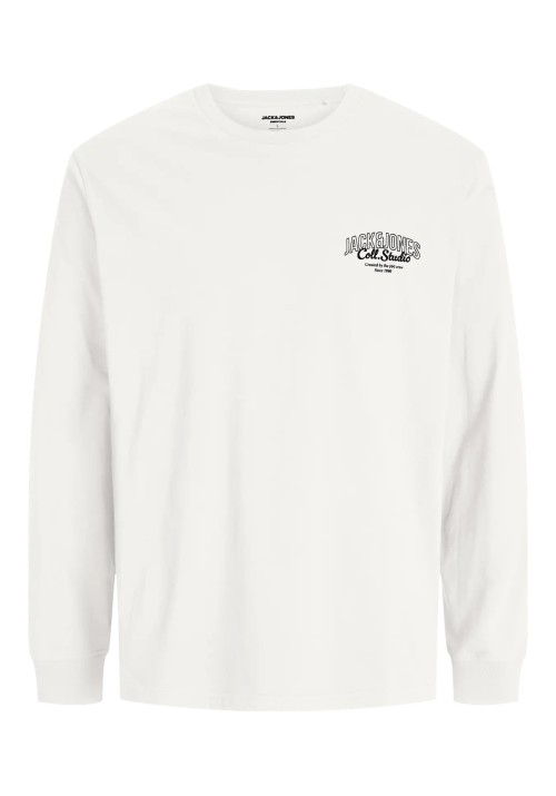 Ανδρική Μπλούζα Βαμβακερή  Jack & Jones JJMakoto Tee LS Neck  12278510 White