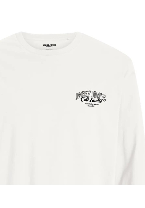Ανδρική Μπλούζα Βαμβακερή  Jack & Jones JJMakoto Tee LS Neck  12278510 White