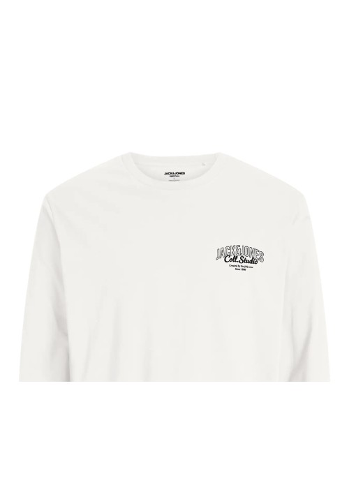 Ανδρική Μπλούζα Βαμβακερή  Jack & Jones JJMakoto Tee LS Neck  12278510 White