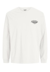 Ανδρική Μπλούζα Βαμβακερή  Jack & Jones JJMakoto Tee LS Neck  12278510 White