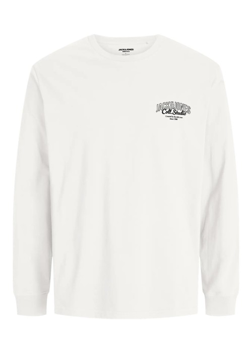 Ανδρική Μπλούζα Βαμβακερή  Jack & Jones JJMakoto Tee LS Neck  12278510 White