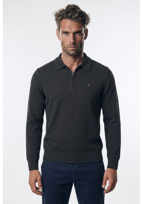 Ανδρικό Πλεκτό Polo Half-zip  FQ CALGARY 21900856-200278 Γκρί