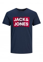 Ανδρικό T-Shirt Jack & Jones 12158505 Plus Size με Λογότυπο Μπλε