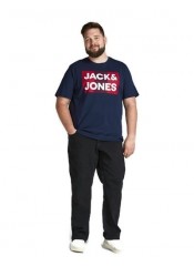 Ανδρικό T-Shirt Jack & Jones 12158505 Plus Size με Λογότυπο Μπλε