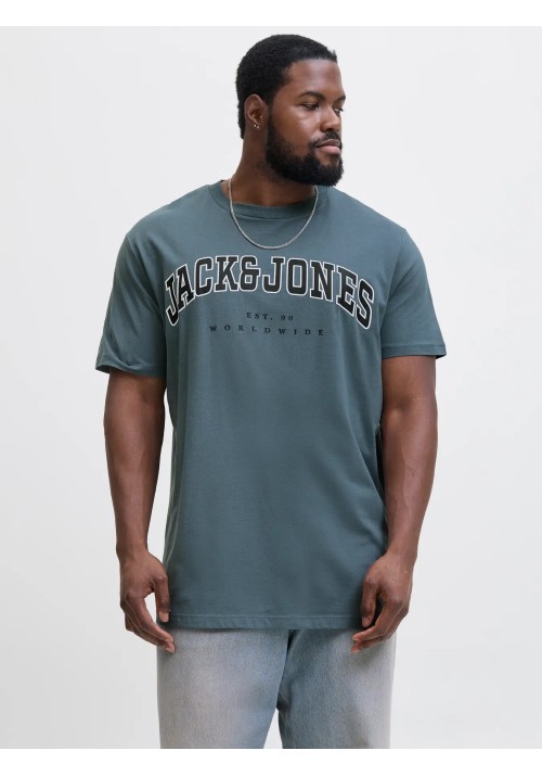 Ανδρικό T-Shirt Plus Size Jack & Jones JJEcaleb Varsity Tee SS O-Neck Noos PLS 12258871 Stormy Weather
