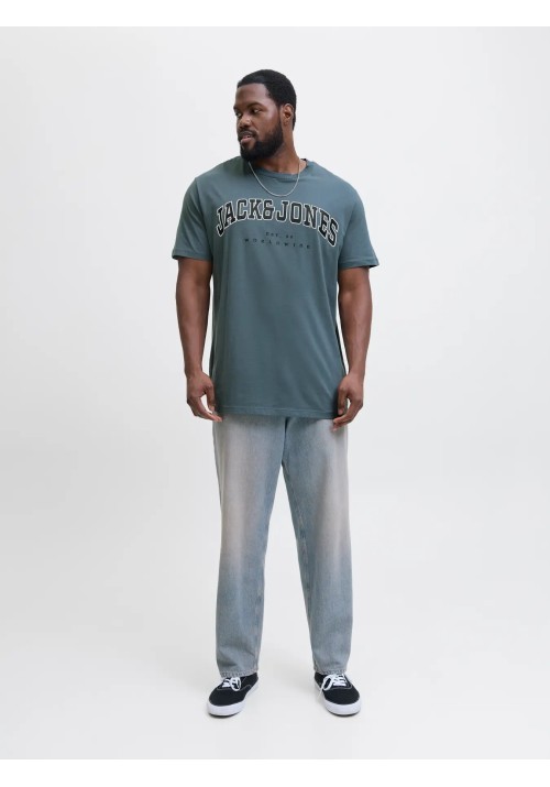 Ανδρικό T-Shirt Plus Size Jack & Jones JJEcaleb Varsity Tee SS O-Neck Noos PLS 12258871 Stormy Weather