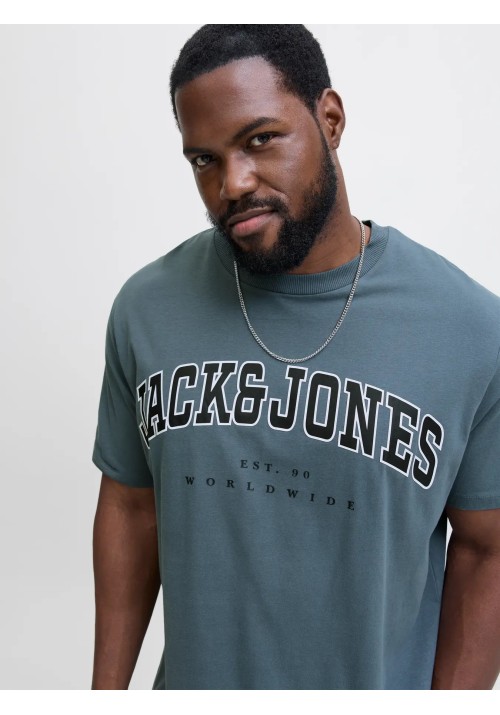 Ανδρικό T-Shirt Plus Size Jack & Jones JJEcaleb Varsity Tee SS O-Neck Noos PLS 12258871 Stormy Weather