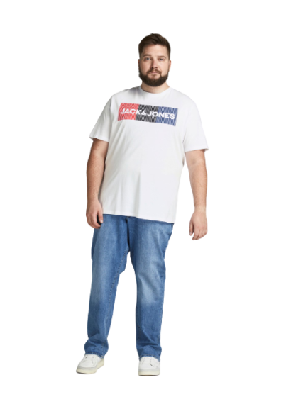 Ανδρικό T-Shirt Jack & Jones 12158505 Plus Size με Λογότυπο Λευκό