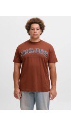 Ανδρικό T-Shirt Plus Size Jack & Jones JJEcaleb Varsity Tee SS O-Neck Noos PLS 12258871 Burnt Henna