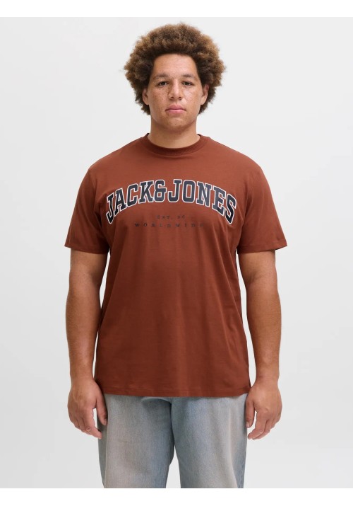 Ανδρικό T-Shirt Plus Size Jack & Jones JJEcaleb Varsity Tee SS O-Neck Noos PLS 12258871 Burnt Henna