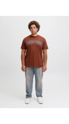Ανδρικό T-Shirt Plus Size Jack & Jones JJEcaleb Varsity Tee SS O-Neck Noos PLS 12258871 Burnt Henna