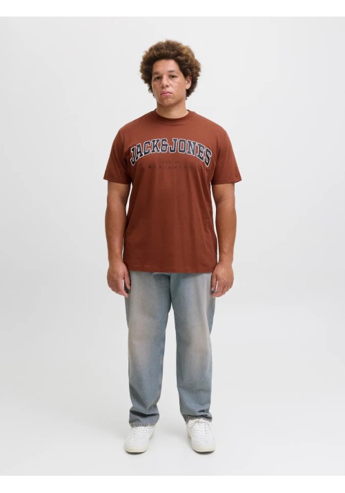 Ανδρικό T-Shirt Plus Size Jack & Jones JJEcaleb Varsity Tee SS O-Neck Noos PLS 12258871 Burnt Henna