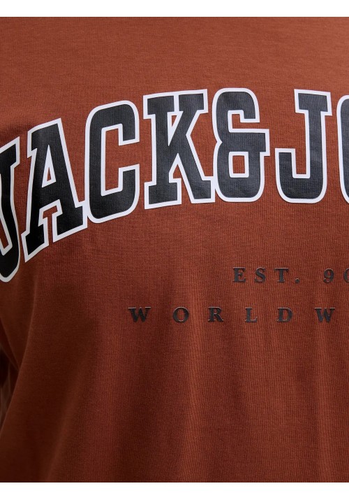 Ανδρικό T-Shirt Plus Size Jack & Jones JJEcaleb Varsity Tee SS O-Neck Noos PLS 12258871 Burnt Henna