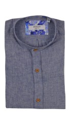 Ανδρικό Πουκάμισο Λινό Μάο Boston12001-10 Μπλε