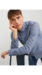 Ανδρικό Πουκάμισο Jack & Jones JJEClassic Melange Shirt LS Noos 12235974 Faded Denim
