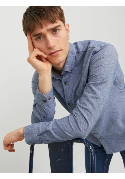 Ανδρικό Πουκάμισο Jack & Jones JJEClassic Melange Shirt LS Noos 12235974 Faded Denim