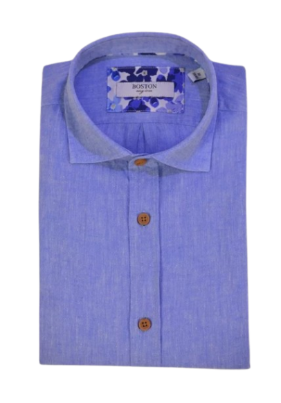 Ανδρικό Πουκάμισο Λινό Boston12001-18 Γαλάζιο