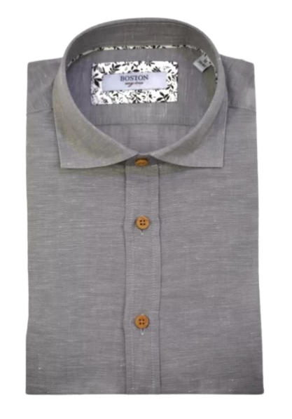 Ανδρικό Πουκάμισο Λινό με Κανονική Γραμμή Boston 1200116 Μακρυμάνικο Γκρι