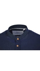 Ανδρικό Πουκάμισο Λινό με Στενή Γραμμή Boston 12001-26 Mάο Μακρυμάνικο Μονόχρωμο Μπλε