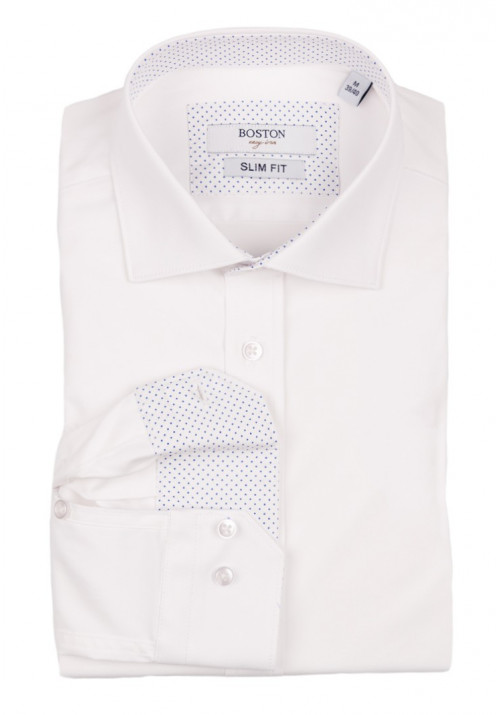 Ανδρικό Πουκάμισο Ελαστικό Slim Fit Boston 9001-00 Λευκό