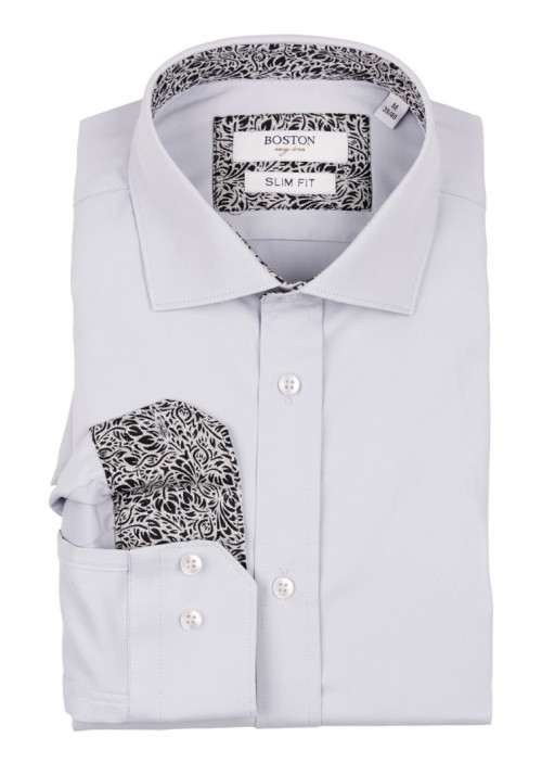 Ανδρικό Πουκάμισο Ελαστικό Slim Fit Boston 9001-444-2 Γκρι