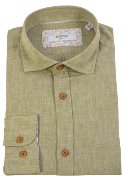 Ανδρικό Πουκάμισο Λινό Boston 1200111-17 Λαδί Ανδρικό Πουκάμισο Λινό Boston 1200111-17 Λαδί