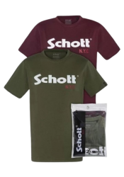 Ανδρικά T-Shirt Schott TS01MClogo Pack of 2 Crewneck Kaki-Bardeaux