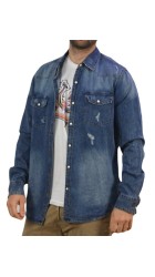 Ανδρικό Πουκάμισο Τζιν Gianni Lupo GL6247Q-SS24 Jeans Μπλε