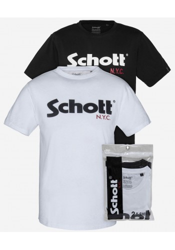 Ανδρικά T-Shirt Schott TS01MCLogo Pack of 2 crewneck Black White