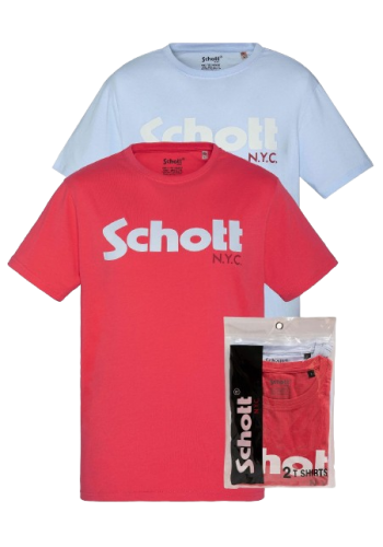 Ανδρικά T-Shirt Schott TS01MCLogo Pack of 2 crewneck Sky-Coral