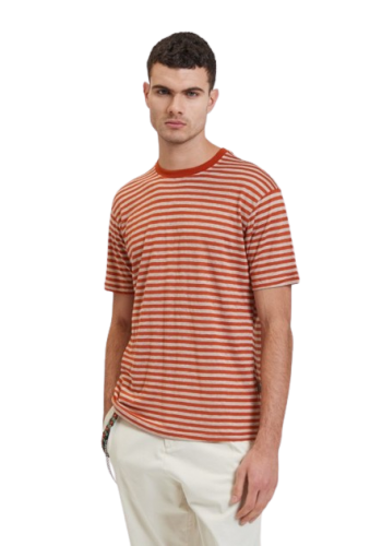 Ανδρικό T-Shirt Λινό Gianni Lupo GL557L-SS24 Ριγέ Πορτοκαλί