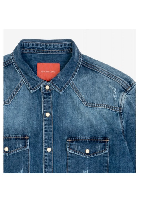 Ανδρικό Πουκάμισο Τζιν Gianni Lupo GL6247Q-SS24 Jeans Μπλε