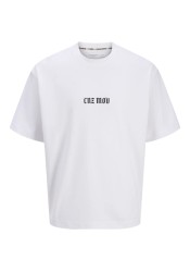 Ανδρικό T-Shirt Jack & Jones Jcocnz Berlin Graphik Cutout Tee Crew Neck 12274242 Λευκό