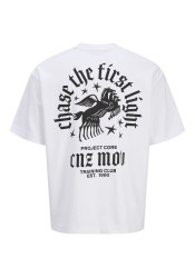 Ανδρικό T-Shirt Jack & Jones Jcocnz Berlin Graphik Cutout Tee Crew Neck 12274242 Λευκό
