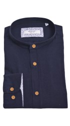 Ανδρικό Πουκάμισο Λινό με Κανονική Γραμμή Boston 12001.6 Μακρυμάνικο Μάο Μπλε