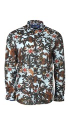 Ανδρικό Πουκάμισο με Στενή Γραμμή Floral Boston 200-2 Μακρυμάνικο Γαλάζιο-Καφέ