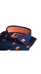 Ανδρικό Πουκάμισο με Στενή Γραμμή Boston 400.1 Floral Μακρυμάνικο Μπλε