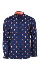 Ανδρικό Πουκάμισο με Στενή Γραμμή Boston 400.1 Floral Μακρυμάνικο Μπλε