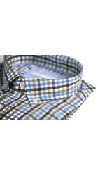 Ανδρικό Πουκάμισο με Κανονική Γραμμή Boston 7354-3 Μακρυμάνικο Καρό Μπλε-Καφέ