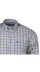 Ανδρικό Πουκάμισο με Κανονική Γραμμή Boston 7354-3 Μακρυμάνικο Καρό Μπλε-Καφέ