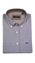Ανδρικό Πουκάμισο με Κανονική Γραμμή Boston 7490-3 Μακρυμάνικο Καρό Μπλε-Καφέ