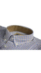 Ανδρικό Πουκάμισο με Κανονική Γραμμή Boston 7490-3 Μακρυμάνικο Καρό Μπλε-Καφέ