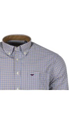 Ανδρικό Πουκάμισο με Κανονική Γραμμή Boston 7490-3 Μακρυμάνικο Καρό Μπλε-Καφέ