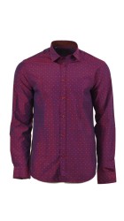 Ανδρικό Πουκάμισο με Στενή Γραμμή Boston 8004-2 Flloral Μακρυμάνικο Μωβ