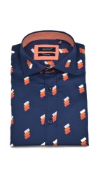 Ανδρικό Πουκάμισο με Στενή Γραμμή Boston 400.1 Floral Μακρυμάνικο Μπλε