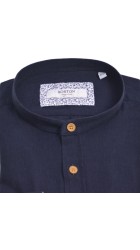 Ανδρικό Πουκάμισο Λινό με Κανονική Γραμμή Boston 12001.6 Μακρυμάνικο Μάο Μπλε